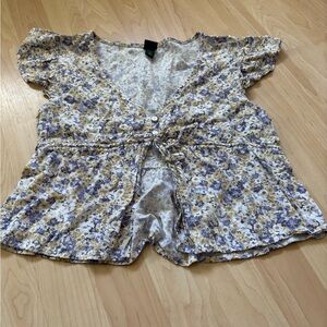 wild fable Floral Tie-Front Blouse in White, Purple, Yellow